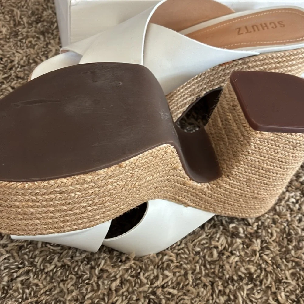 NWT SCHUTZ leather heeled espadrille platform ivory 8 - Picture 3 of 5